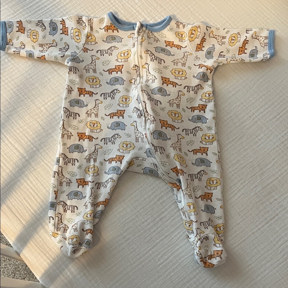 Little Me Animal Adventure Footie - Blue and Cream